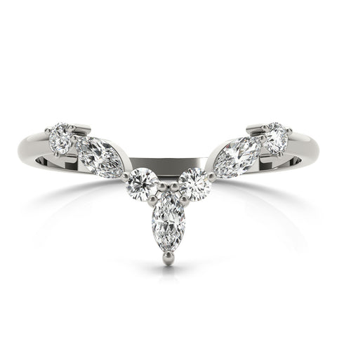 Platinum Chevron Marquise and Round Diamond Open Band with Prong Setting 2