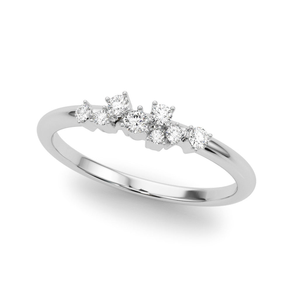 Platinum Cluster Diamond Round Cut White Gold Band with Prong Setting 1