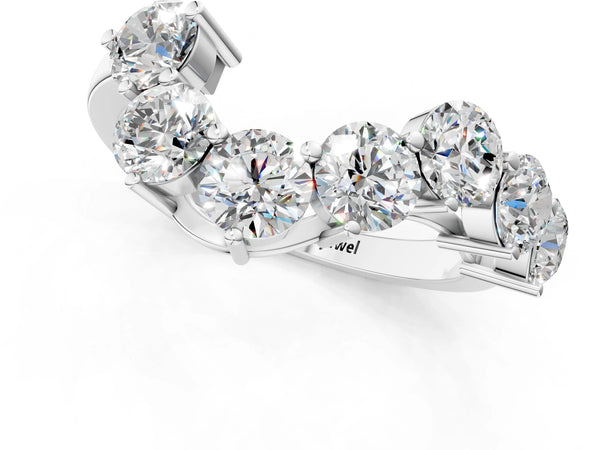 Platinum Curved Diamond Cluster Band - Round Stones, Split Shank, Prong Setting