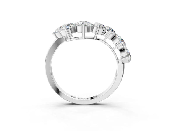 Platinum Curved Diamond Cluster Band - Round Stones, Split Shank, Prong Setting