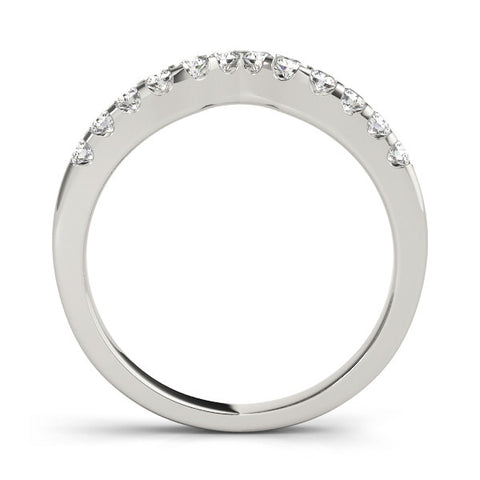 Platinum Curved Diamond Half Eternity Ring with Round Cut Stones and Shared Prong Setting 1