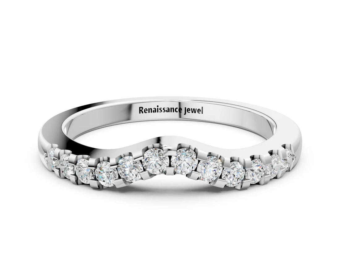 Platinum Curved Diamond Half Eternity Ring with Round Cut Stones and Shared Prong Setting_8
