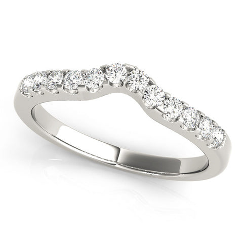 Platinum Curved Diamond Half Eternity Ring with Round Cut Stones and Shared Prong Setting