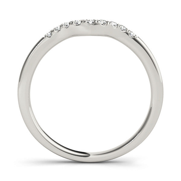 Silver Curved Diamond Wedding Band with Round Cut Stones and Shared Prong Setting