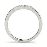 14K White Gold Curved Diamond Wedding Band with Round Cut Stones and Shared Prong Setting