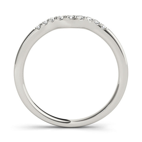 Platinum Curved Diamond Wedding Band with Round Cut Stones and Shared Prong Setting 1