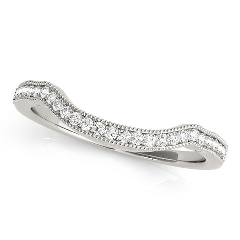 Platinum Curved Pavé Diamond Milgrain Band with Round Brilliant Stones