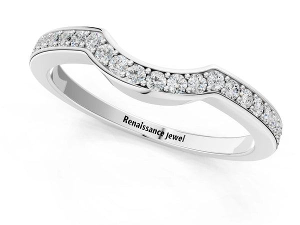 Platinum Curved Pavé Round Diamond Contour Band
