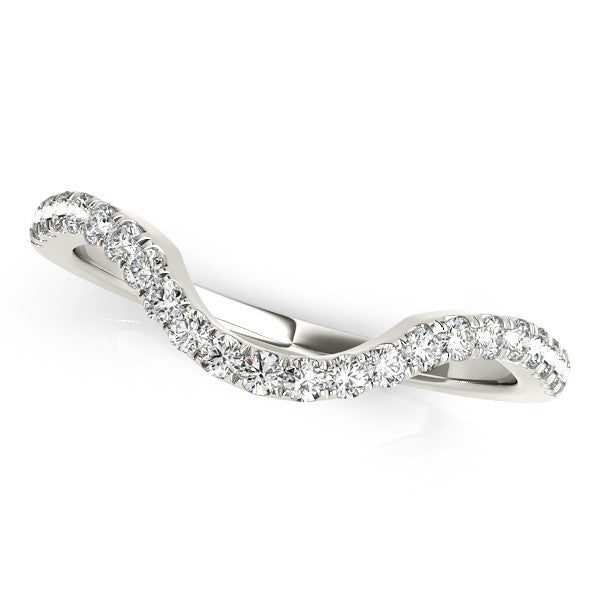 10K White Gold Curved Pavé Round Diamond Eternity Band with Shared Prong Setting
