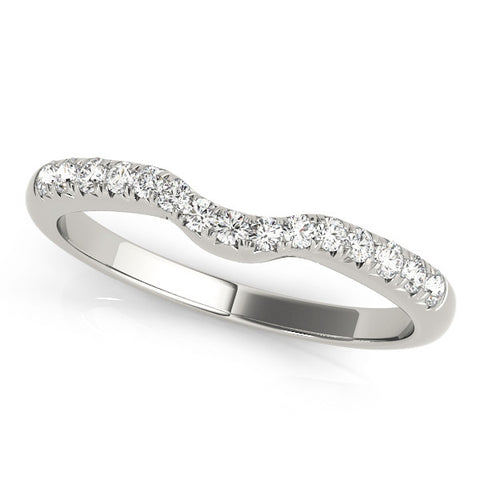 Platinum Curved Pavé Round Diamond Wedding Band with Shared Prong Setting