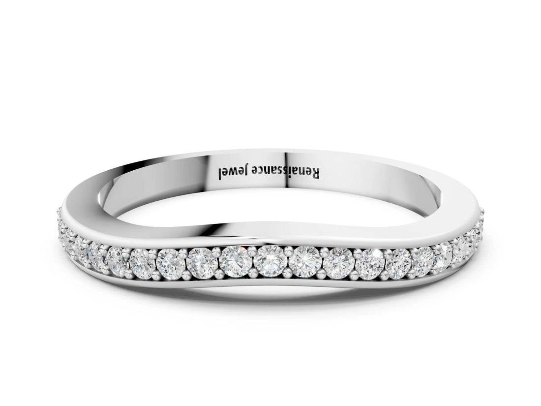 Platinum Curved Round Diamond Band with Pavé Setting_8