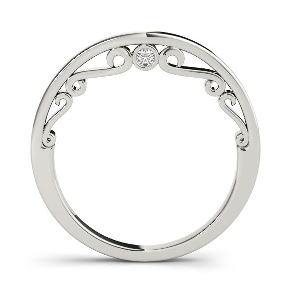 White gold Curved Solitaire Round Bezel Contour Band