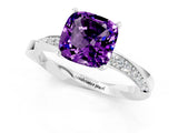 Platinum Cushion Cut Amethyst Engagement Ring with Side Stone Accents and Four-Prong Setting_13