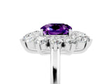 Platinum Cushion Cut Amethyst Floral Double Halo Engagement Ring with Prong Setting_133