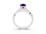 Platinum Cushion Cut Amethyst  Halo Twist Band Solitaire Prong Setting Ring_15