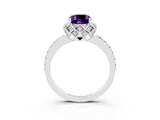 Platinum Cushion Cut Amethyst Scalloped Halo Engagement Ring with Round Shared Prong Band_81