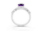 Platinum Cushion Cut Amethyst Scattered Round Accent Ring with Prong Setting_75