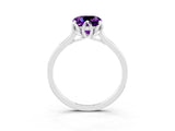 Platinum Cushion Cut Amethyst Solitaire Ring with Flower Prong Setting and Classic Band_3