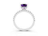 Platinum Cushion Cut Amethyst Solitaire Ring with Round  Pavé Band and Four-Prong Setting_39