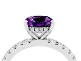 Platinum Cushion Cut Amethyst Solitaire Ring with Round  Pavé Band and Four-Prong Setting_40