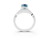 Platinum Cushion Cut Aquamarine  Halo Twist Band Solitaire Prong Setting Ring_15