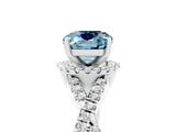 Platinum Cushion Cut Aquamarine  Halo Twist Band Solitaire Prong Setting Ring_17