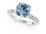 Platinum Cushion Cut Aquamarine Pavé Solitaire Ring with Round Band and Prong Setting_43