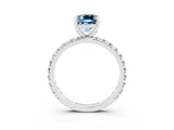Platinum Cushion Cut Aquamarine Pavé Solitaire Ring with Round Band and Prong Setting_45