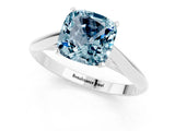 Platinum Cushion Cut Aquamarine Solitaire Engagement Ring with Cathedral Setting and Four-Prong Mount_13
