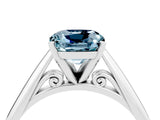 Platinum Cushion Cut Aquamarine Solitaire Engagement Ring with Cathedral Setting and Four-Prong Mount_16