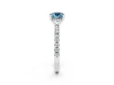 Platinum Cushion Cut Aquamarine Solitaire Ring with Round  Pavé Band and Four-Prong Setting_38