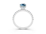 Platinum Cushion Cut Aquamarine Solitaire Ring with Round  Pavé Band and Four-Prong Setting_39