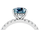 Platinum Cushion Cut Aquamarine Solitaire Ring with Round  Pavé Band and Four-Prong Setting_40