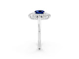 Platinum Cushion Cut Blue Sapphire Floral Double Halo Engagement Ring with Prong Setting_171