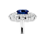 Platinum Cushion Cut Blue Sapphire Floral Double Halo Engagement Ring with Prong Setting_174