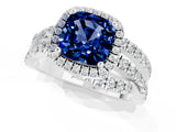 Platinum Cushion Cut Blue Sapphire Halo Ring with Round Split Shank and Prong Setting_67