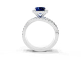 Platinum Cushion Cut Blue Sapphire Halo Ring with Round Split Shank and Prong Setting_69