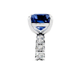 Platinum Cushion Cut Blue Sapphire Pavé Solitaire Ring with Round Band and Prong Setting_47