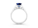 Platinum Cushion Cut Blue Sapphire Solitaire Engagement Ring with Cathedral Setting and Four-Prong Mount_3