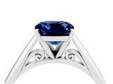 Platinum Cushion Cut Blue Sapphire Solitaire Engagement Ring with Cathedral Setting and Four-Prong Mount_4