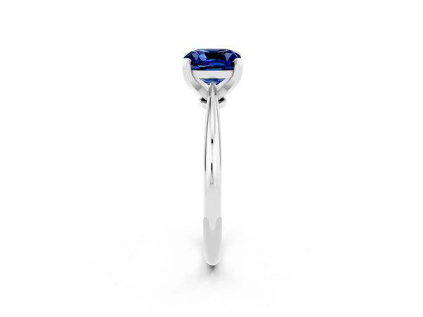 Platinum Cushion Cut Blue Sapphire Solitaire Engagement Ring with Classic Band and Four-Prong Setting