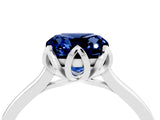 Platinum Cushion Cut Blue Sapphire Solitaire Ring with Flower Prong Setting and Classic Band_4