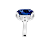 Platinum Cushion Cut Blue Sapphire Solitaire Ring with Flower Prong Setting and Classic Band_5