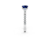Platinum Cushion Cut Blue Sapphire Solitaire Ring with Round  Pavé Band and Four-Prong Setting_38