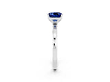 Platinum Cushion Cut Blue Sapphire Solitaire Ring with Thin Band and Prong Setting_44