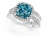 Platinum Cushion Cut Blue Topaz Halo Ring with Round Split Shank and Prong Setting_67