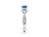Platinum Cushion Cut Blue Topaz  Halo Twist Band Solitaire Prong Setting Ring_14