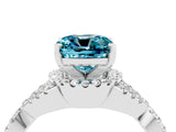 Platinum Cushion Cut Blue Topaz  Halo Twist Band Solitaire Prong Setting Ring_16