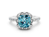Platinum Cushion Cut Blue Topaz Scalloped Halo Engagement Ring with Round Shared Prong Band_54