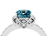Platinum Cushion Cut Blue Topaz Scalloped Halo Engagement Ring with Round Shared Prong Band_58